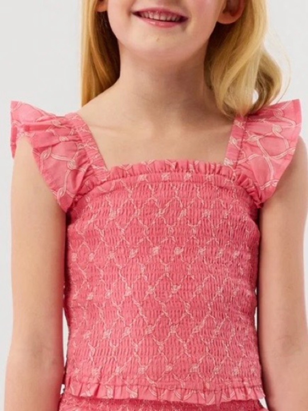Roller Rabbit Ruban Tory Smocked Top Coral sz 14